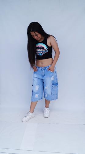 Teens Bermuda Baggi Celeste Nevado C/rotura