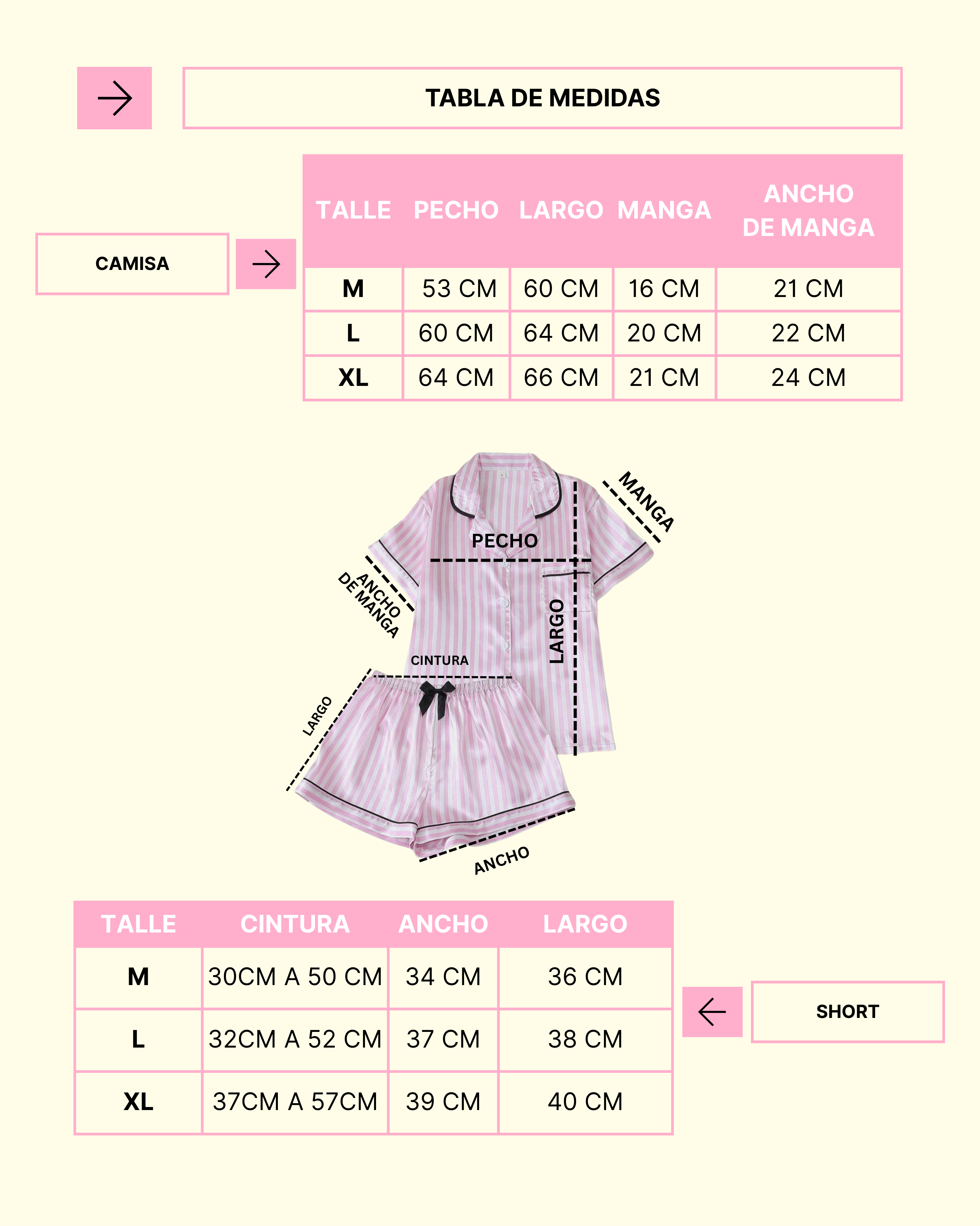 Pijamas para Dama Satén Manga Corta Calidad Moderno Suave Relax - Talle.png