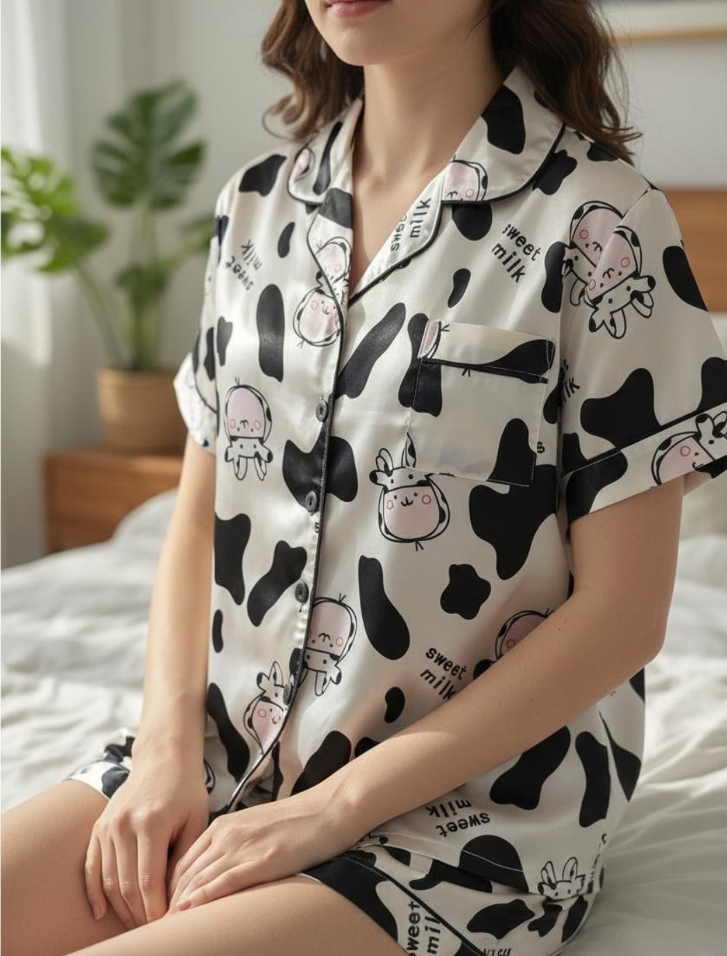 Pijama de Dama Saten Importado Camiseta Short Corto Suave Noche Descanso - Imagen 5