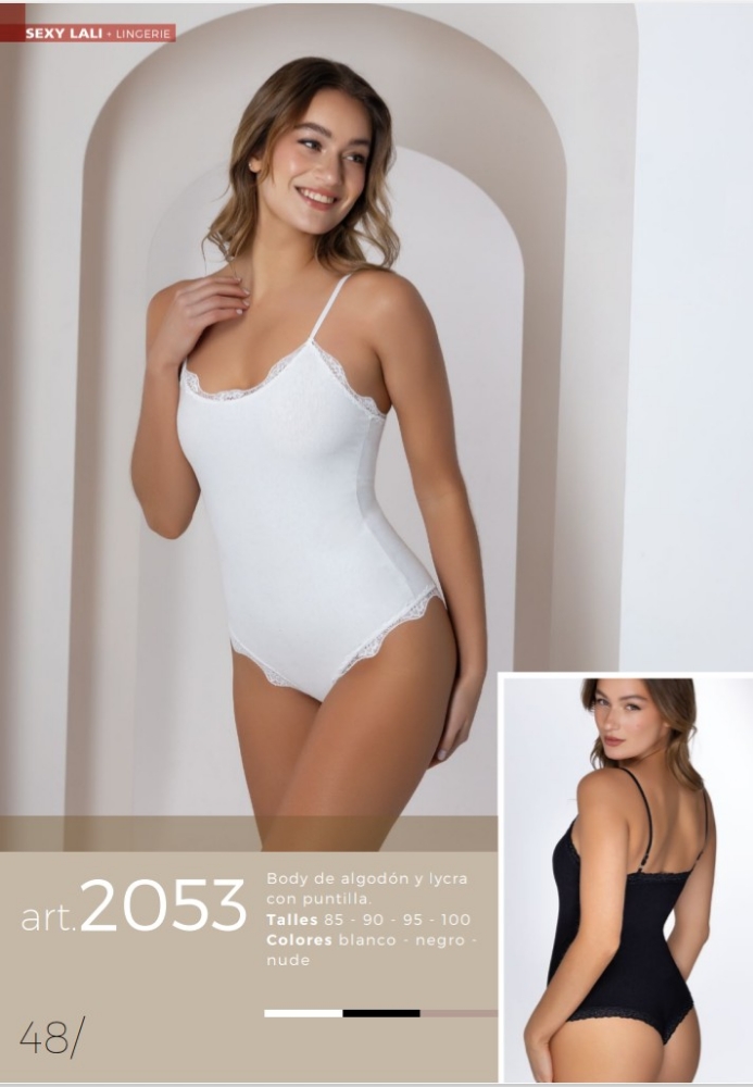 2053 Sexy Lali Body de Algodón y Lycra con Puntilla - Imagen 1