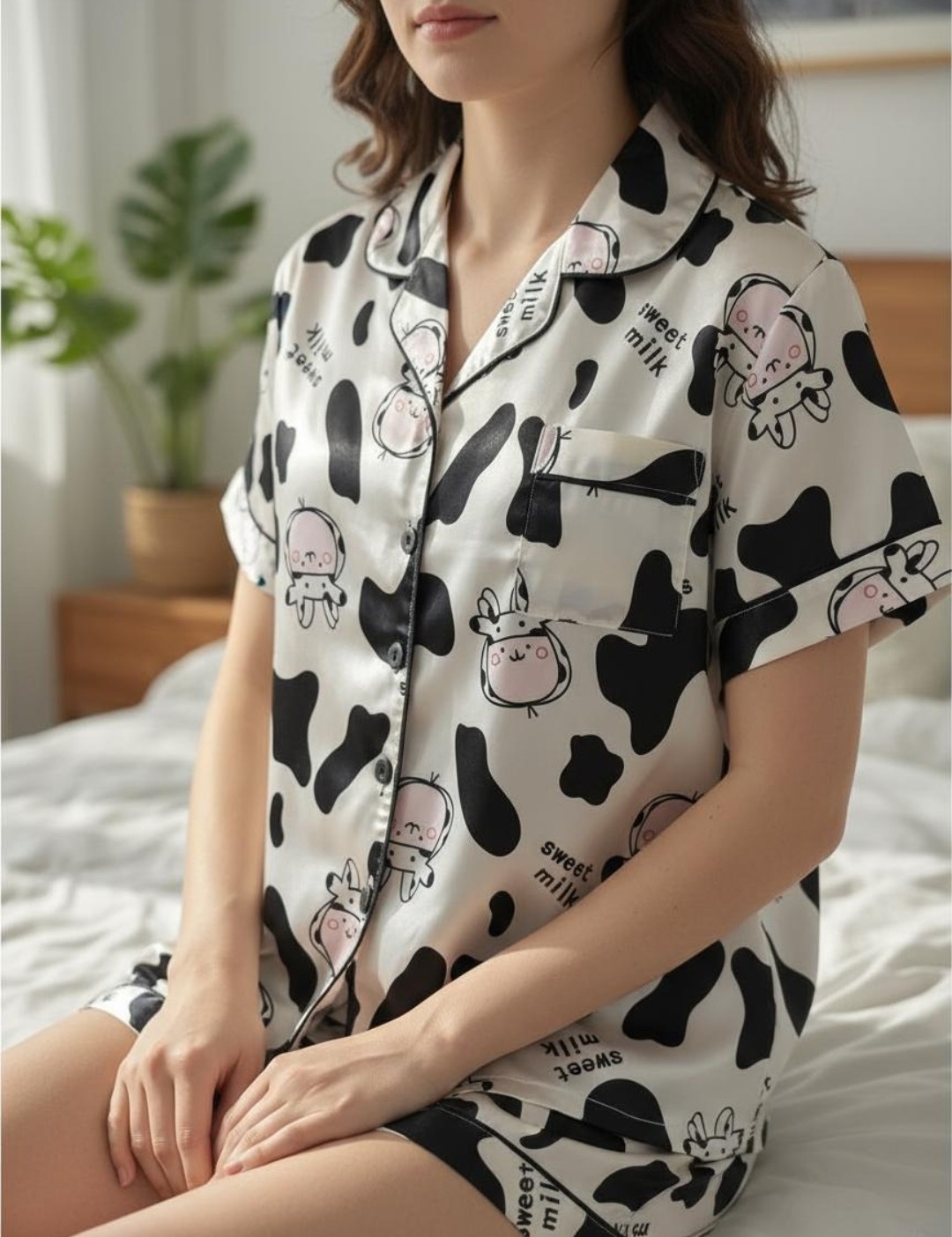 Pijama de Dama Saten Importado Camiseta Short Corto Suave Noche Descanso Mujer - Imagen 6