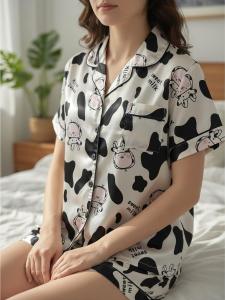 Pijama de Dama Saten Importado Camiseta Short Corto Suave Noche Descanso - Miniatura 3
