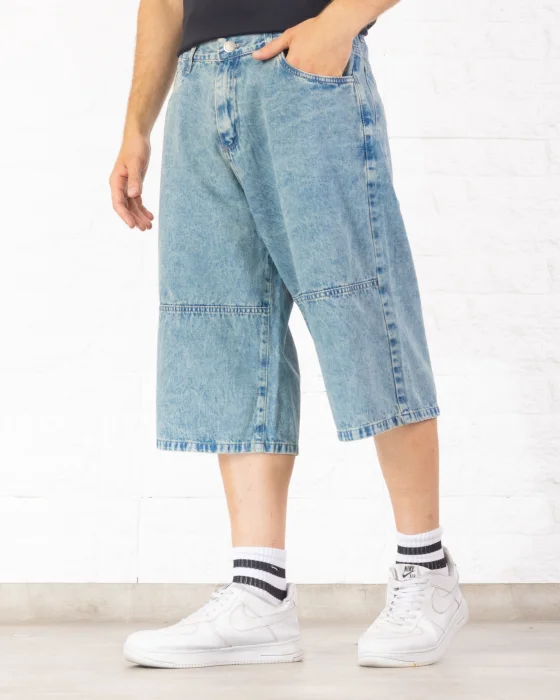 Bermuda de Jeans Baggy Liso Rigido