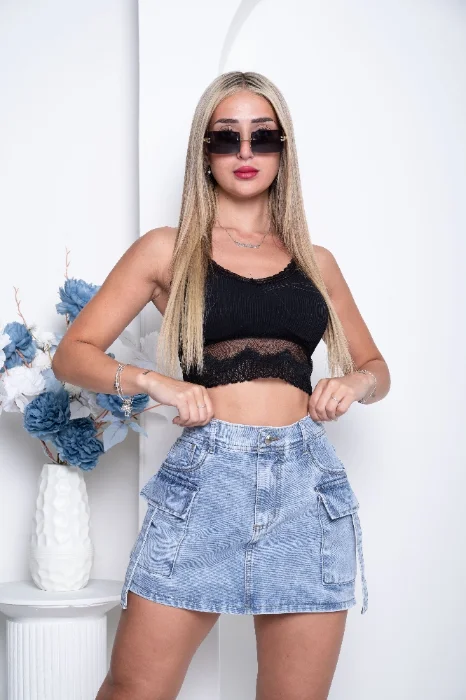 Sandy Short Pollera Cargo con Tira Jeans Rigido