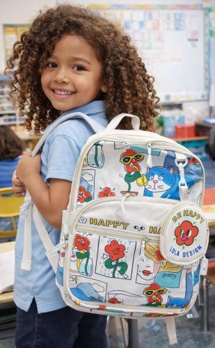 Mochila  Be Happy. 4 Divisiones y Monedero Gatito