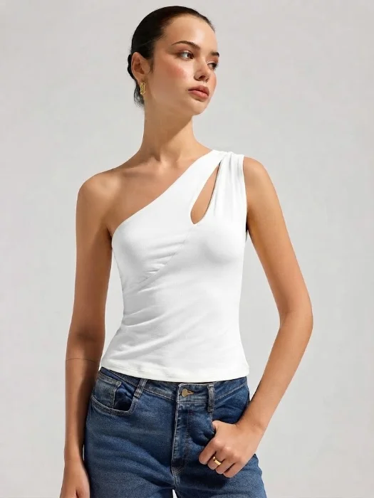 Musculosa Asimétrica Tiras Gota Microfibra Mira