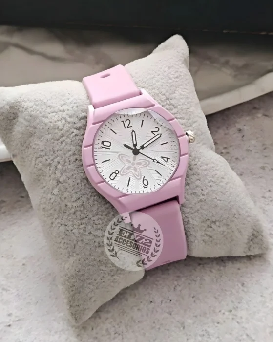 Reloj Analógico de Silicona con Detalle de Flor