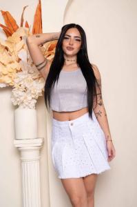 Pollera Tablas Blanca con Stras