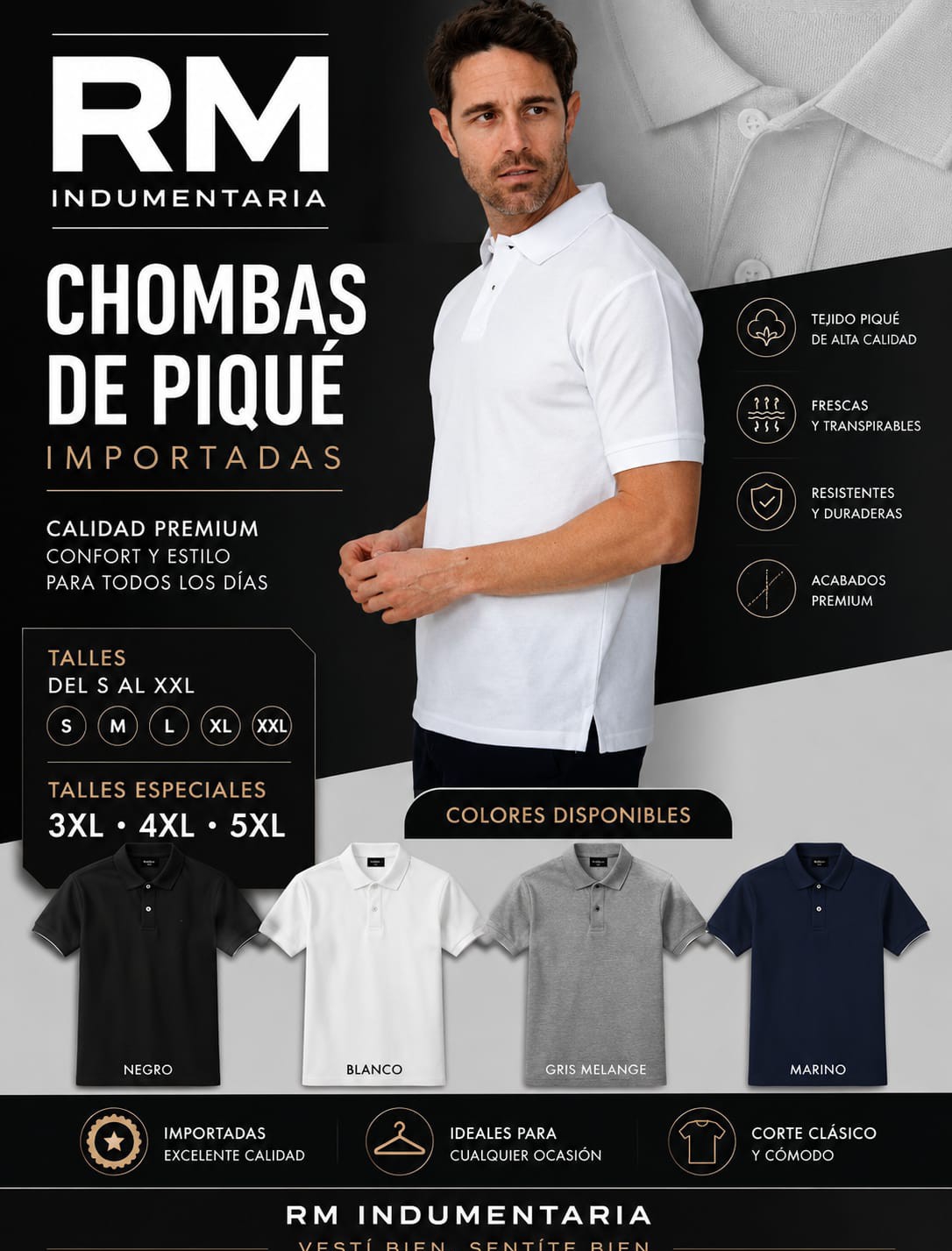 Chombas Piqué Importadas Talles Especiales - Imagen 3