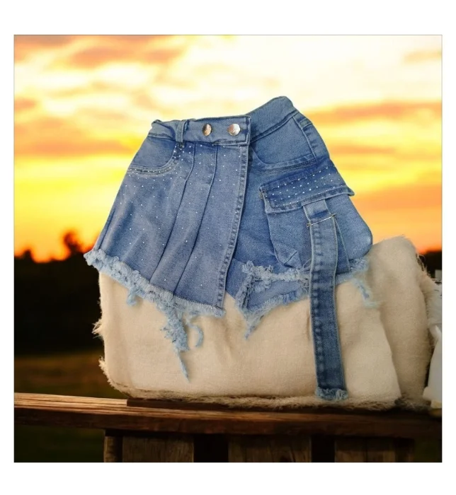 Shorts Pollera con Cargo y Brillo
