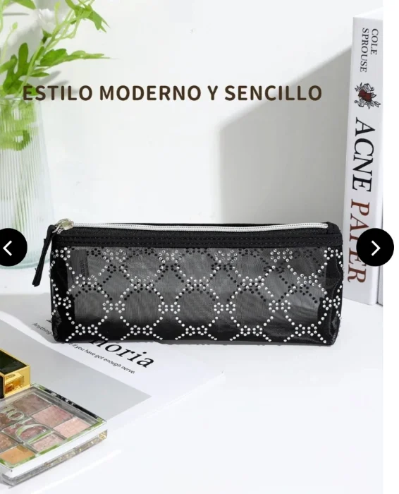 Portacosmeticos Organizador Importado Tul Strass Brillo Transparente