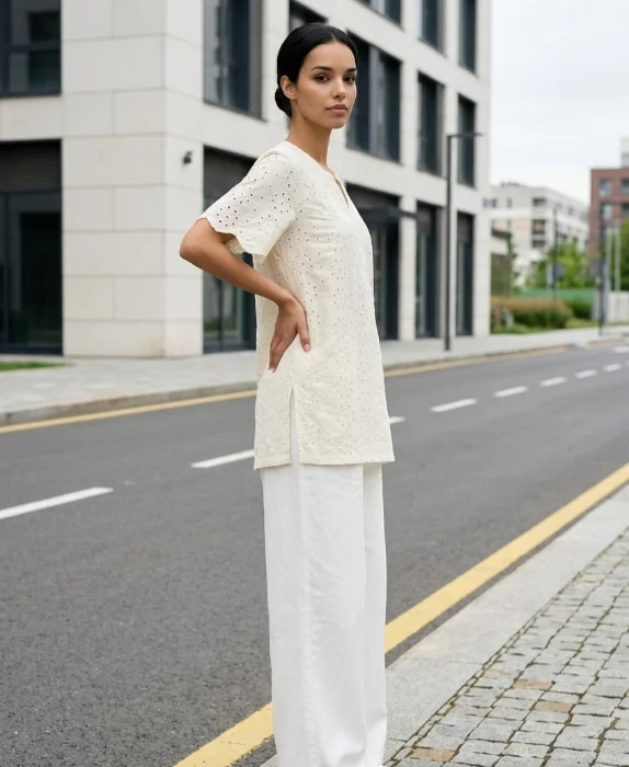 Blusa Cuello V Full Broderie Tela Importada