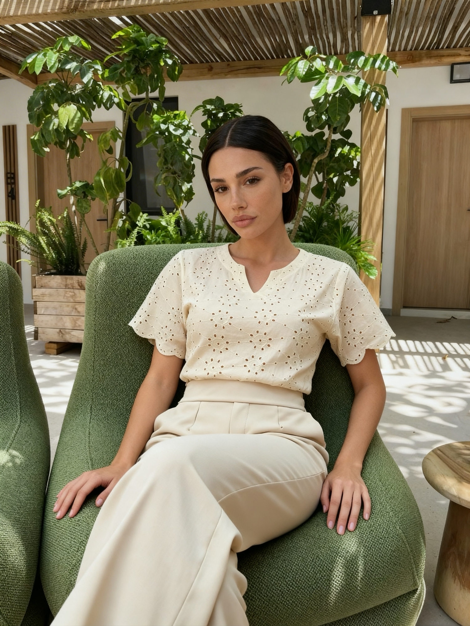 Blusa Cuello V Full Broderie Tela Importada - Imagen 2