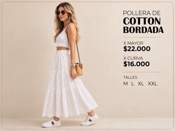 Pollera Cotón Bordada 537 Importada