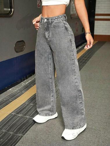 Wide Leg Jeans Gris Nevado Claro Dama   Pantalón Ancho Denim Moda Mujer   Mayoristas