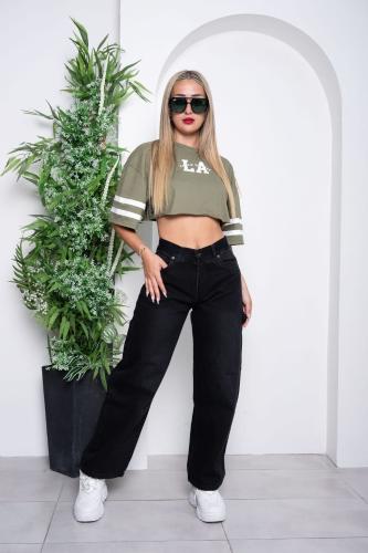 Pantalon Jean Rigido Negro Wide Leg
