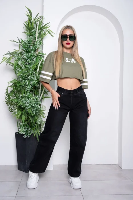 Pantalon Jean Rigido Negro Wide Leg