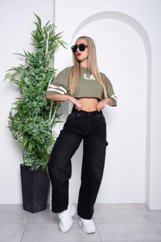 Pantalon Jean Rigido Negro Wide Leg - Miniatura 2