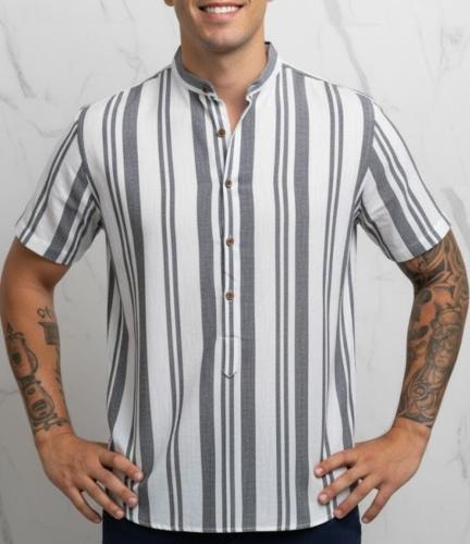 Camisa de Poplim Cuello Mao Rayadas