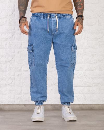 Jogger de Jeans Cargo Azul con Cintura Adaptable