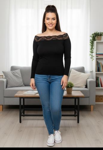 Art.5150 - L. Remera Manga Larga con Puntilla  de Encaje  Ancha