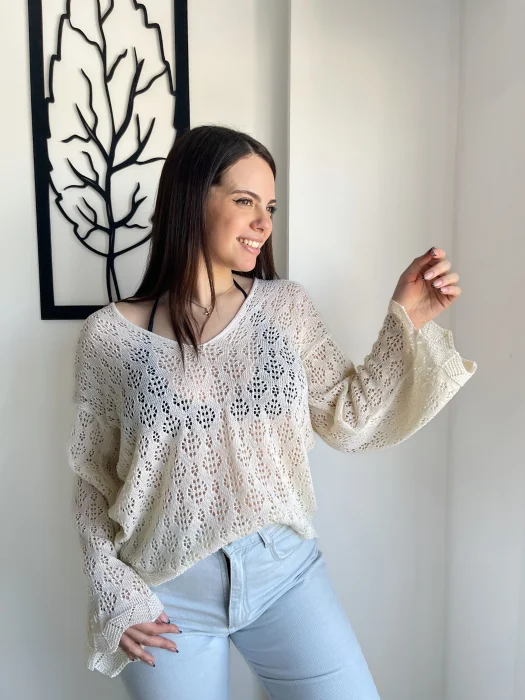 Sweater Calado V de Hilo Algodón (greta)