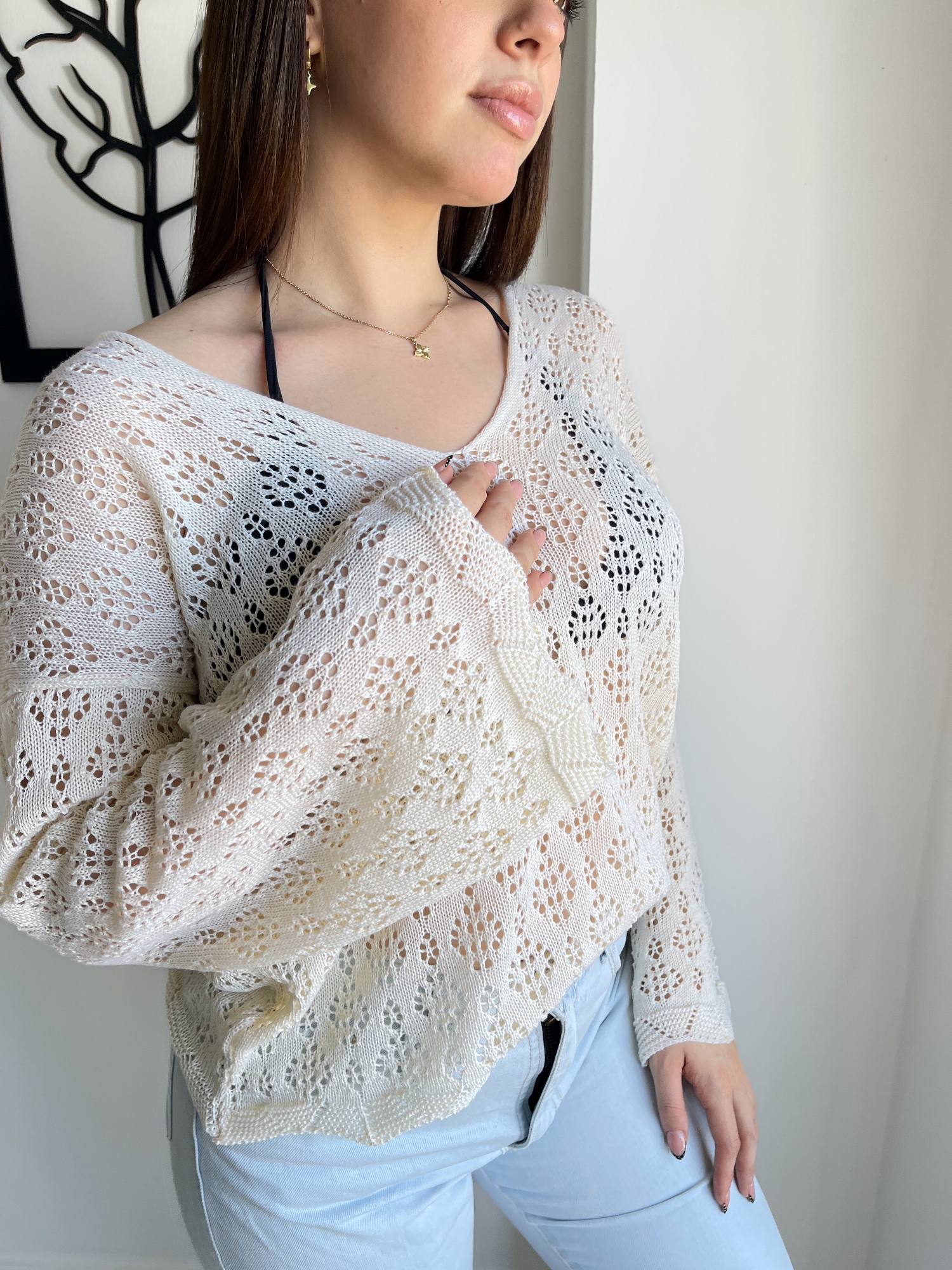Sweater Calado V de Hilo Algodón (greta) - Imagen 2