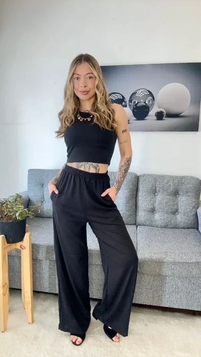 Lino Liso Negro con Spandex