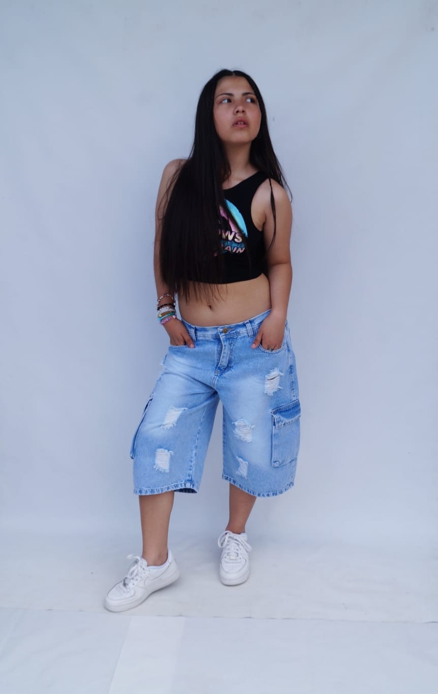 Bermuda Baggi Teens Celeste Cargo C/rotura - Imagen 4