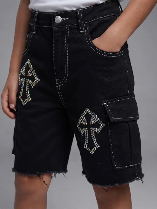 Bermuda Mom Cargo Negro de Niño