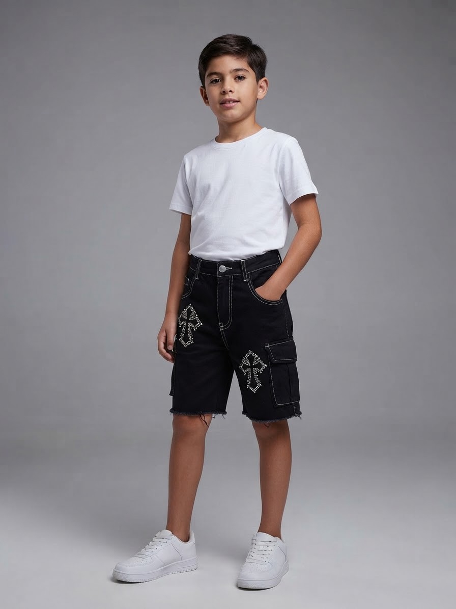 Bermuda Mom Cargo Negro de Niño - Imagen 3