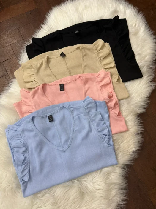 Blusa con Volado de Lino Elastizado