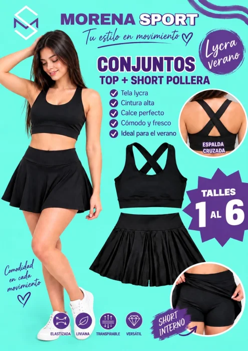 Conjuntos Lycra Top mas Short Pollera