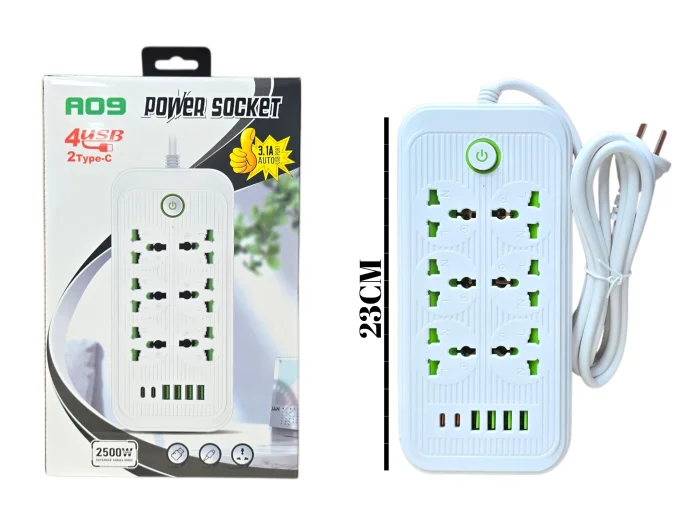 Zapatilla Alargue 4 Tomas + 4usb +2 Tipoc  2500w (av5530)