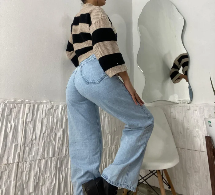 Wide Leg Rigido Azul Nevado y Celeste