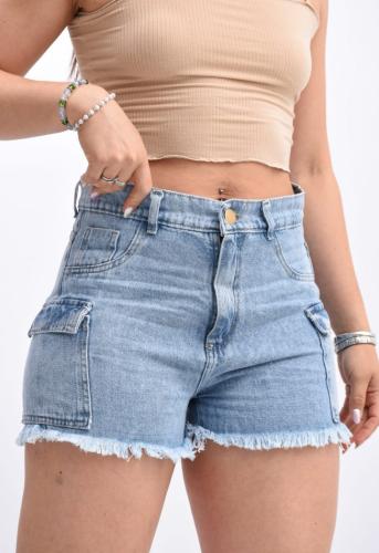 Shorts Jeans Roturas Cargo Dama  Pantalon Corto Denim Bolsillos Rasgado Mujer  Promos - Miniatura 4
