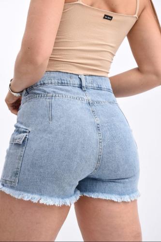 Shorts Jeans Roturas Cargo Dama  Pantalon Corto Denim Bolsillos Rasgado Mujer  Promos - Miniatura 5