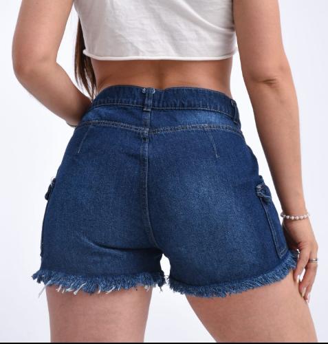 Shorts Jeans Roturas Cargo Dama  Pantalon Corto Denim Bolsillos Rasgado Mujer  Promos - Miniatura 7