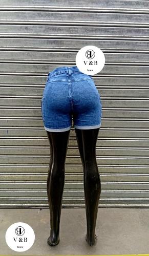 Short Jean Cargo Azul Nevado Dama  Pantalón Corto Denim  Mom Clásico Mujer Mayoristas - Miniatura 2