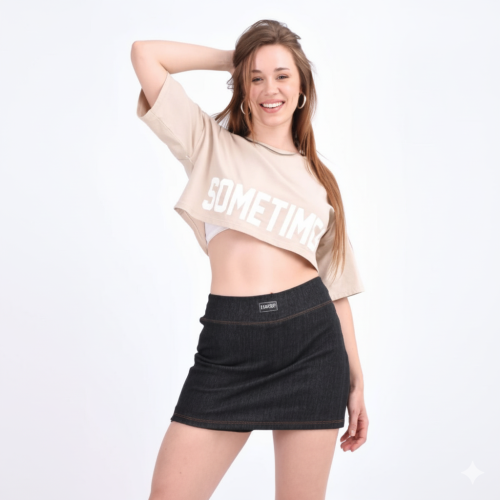Pollera Short Simil Jean Elastizada (con Bolsa) - Miniatura 5