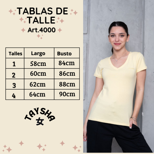 Remera Algodón con Lycra. Escote V
