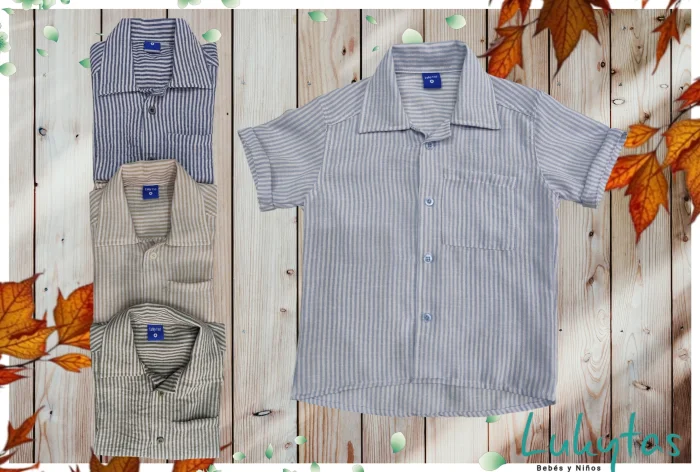 Nuevo - Ingreso  Camisa M/c de Lino Rayado [niño] con Cuello de Camisaco