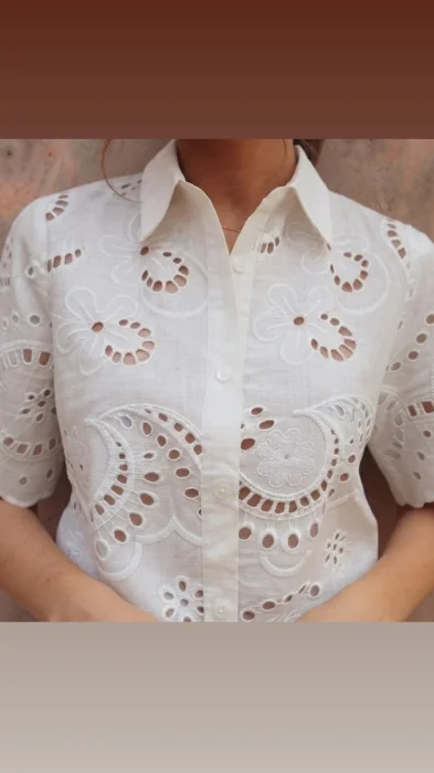 F856 Camisa Broderie Manga Corta