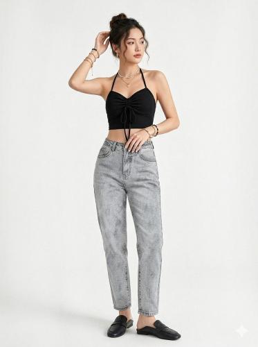 Jean Mom Mujer Clasico Dama Pantalones Denim Clásico Mujer Mayoristas Ancho Recto - Miniatura 2