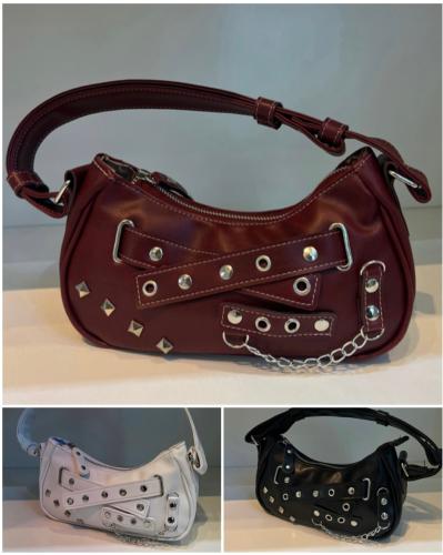 Cartera Baguette Mini Bag Cuero Pu Negra Bordo Blanca - Miniatura 2