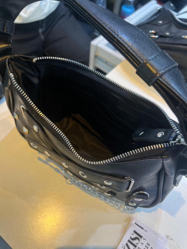 Cartera Baguette Mini Bag Cuero Pu Negra Bordo Blanca - Miniatura 3