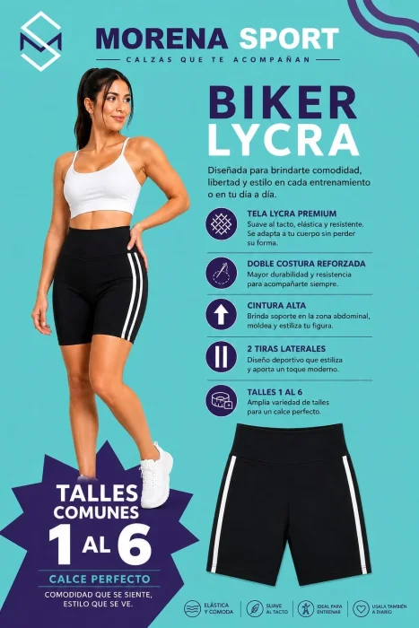 Biker Lycra con Dos Tiras Blancas