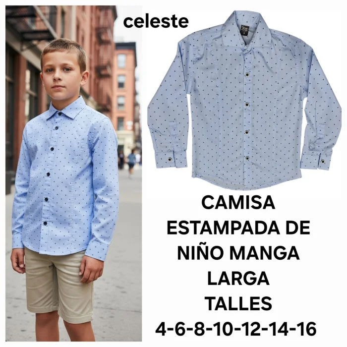 Camisa Estampado de Niño. Manga Larga