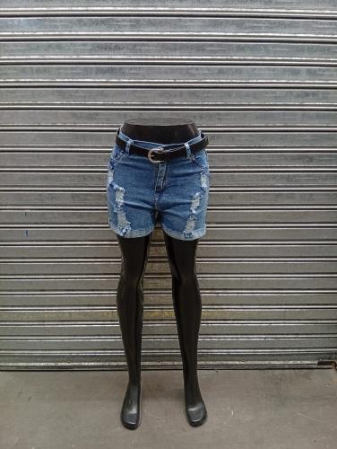 Short Jean Clásico Dama Pantalón Corto Mom Ajustado Cargo Rasgado Roturas Denim Mujer