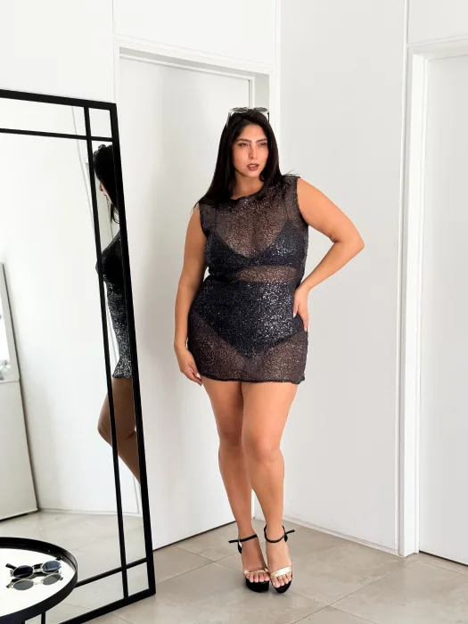 Vestido Sari de Red con Lentejuelas